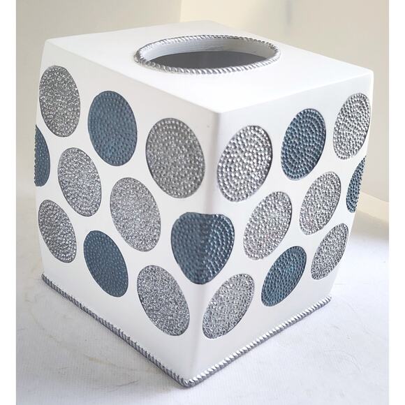 TISSUE HOLDER-AVANTI LINENS-Light Cream-Circles-Gray & Silver-Reflective Silver - Picture 8 of 10